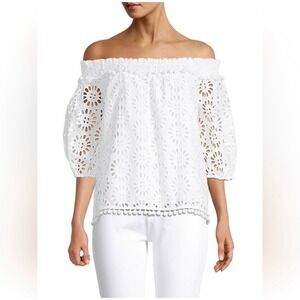 Lilly Pulitzer Raylee Top White Eyelet Boho Off Shoulder Beachy Size XS